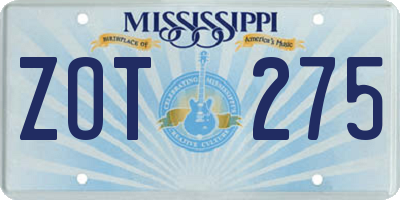 MS license plate ZOT275