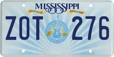 MS license plate ZOT276