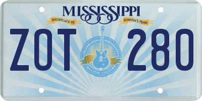 MS license plate ZOT280