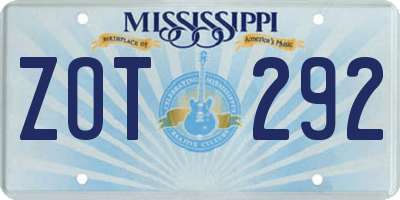 MS license plate ZOT292