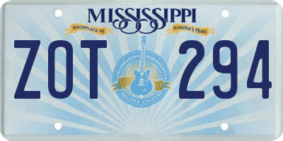 MS license plate ZOT294