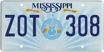 MS license plate ZOT308