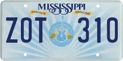MS license plate ZOT310
