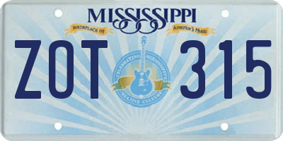 MS license plate ZOT315
