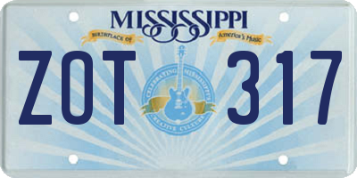 MS license plate ZOT317