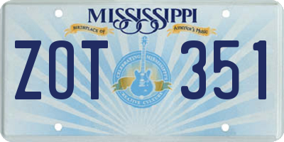 MS license plate ZOT351