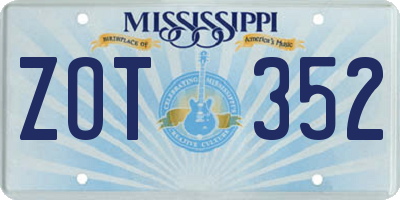 MS license plate ZOT352