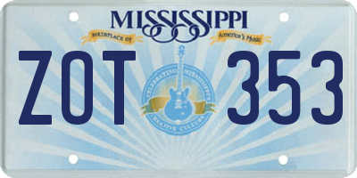 MS license plate ZOT353