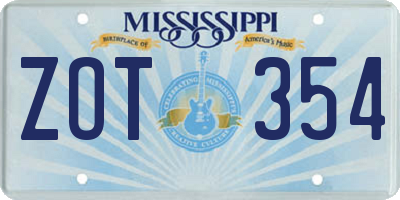 MS license plate ZOT354