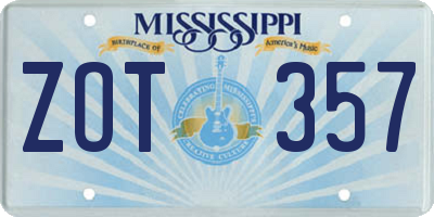 MS license plate ZOT357