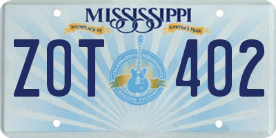 MS license plate ZOT402