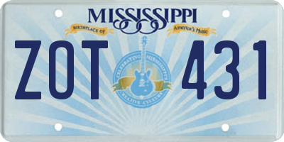 MS license plate ZOT431