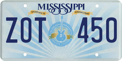 MS license plate ZOT450