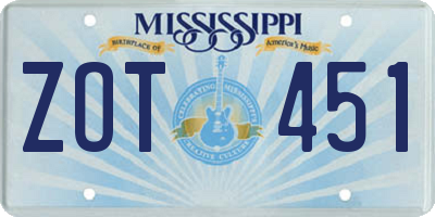 MS license plate ZOT451