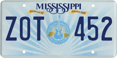 MS license plate ZOT452