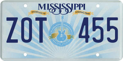 MS license plate ZOT455