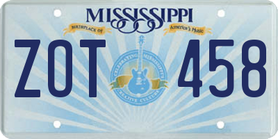 MS license plate ZOT458