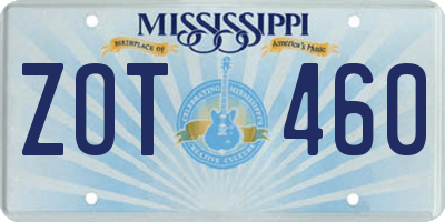 MS license plate ZOT460