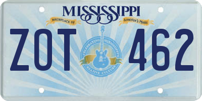 MS license plate ZOT462