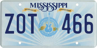 MS license plate ZOT466