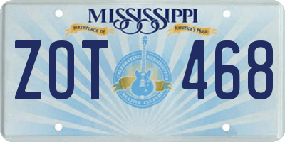 MS license plate ZOT468