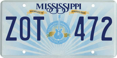 MS license plate ZOT472