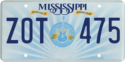 MS license plate ZOT475
