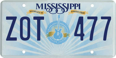 MS license plate ZOT477