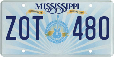 MS license plate ZOT480