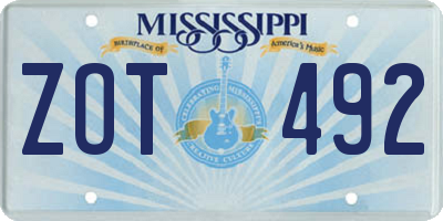 MS license plate ZOT492