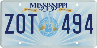MS license plate ZOT494