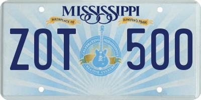 MS license plate ZOT500