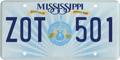 MS license plate ZOT501
