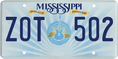 MS license plate ZOT502