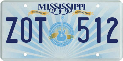 MS license plate ZOT512