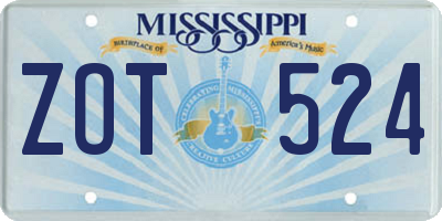 MS license plate ZOT524