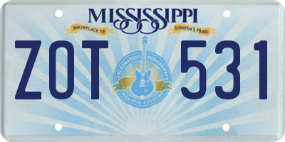 MS license plate ZOT531