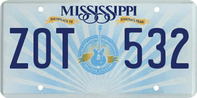 MS license plate ZOT532