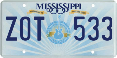 MS license plate ZOT533
