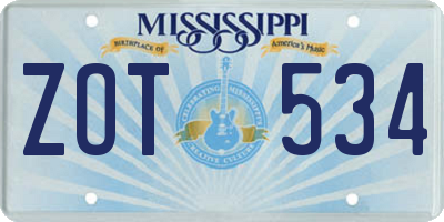 MS license plate ZOT534