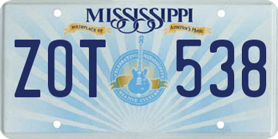 MS license plate ZOT538