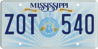 MS license plate ZOT540