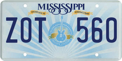 MS license plate ZOT560