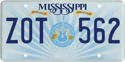 MS license plate ZOT562