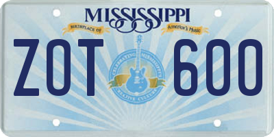MS license plate ZOT600