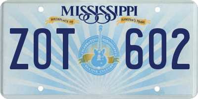 MS license plate ZOT602