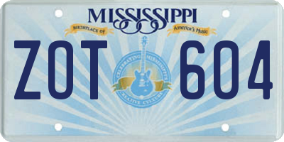 MS license plate ZOT604