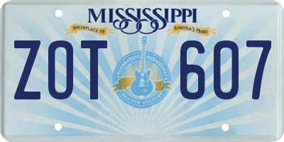 MS license plate ZOT607