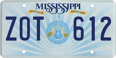 MS license plate ZOT612