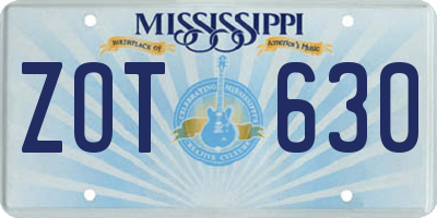 MS license plate ZOT630